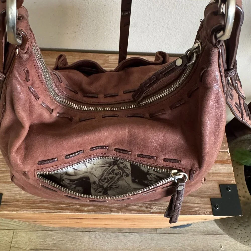 Junior Drake Brown Lambskin Leather Gathered‎ Pocket Squishy Hobo Shoulder Bag